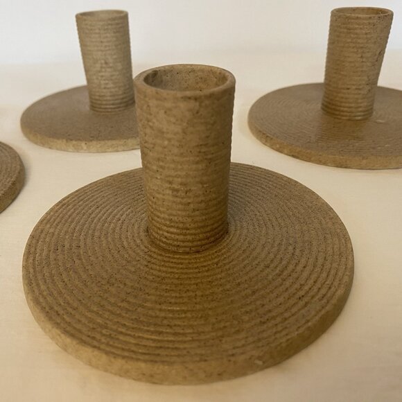 4 QTY Candle Holders by NORTH PALM tan textured MODERN - Picture 1 of 10